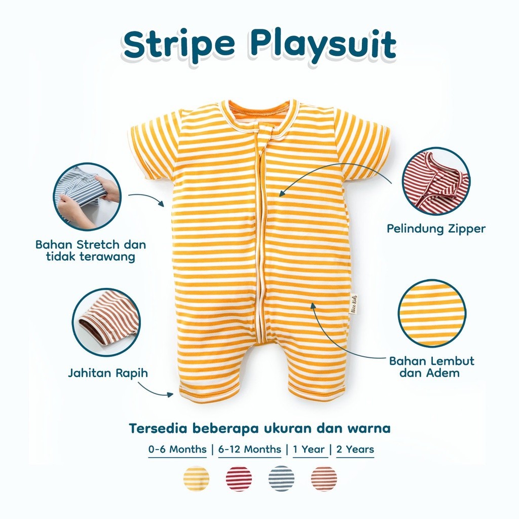 Nice Kids - Stripe Playsuit Baby (Baby Jumper Romper Onesies Bayi Baju Terusan 0-2 Tahun)