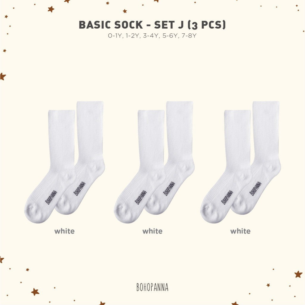 BOHOPANNA - BASIC SOCK - BUNDLING SOCK ISI 3 - KAOS KAKI SEKOLAH ANAK HITAM PUTIH ABU