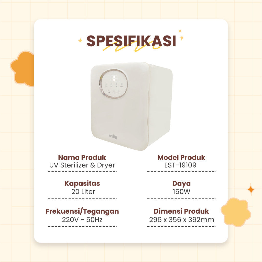 EMILY UV Sterillizer & Dryer 20L | 150 Watt | Pengering & Steril Botol Susu Bayi