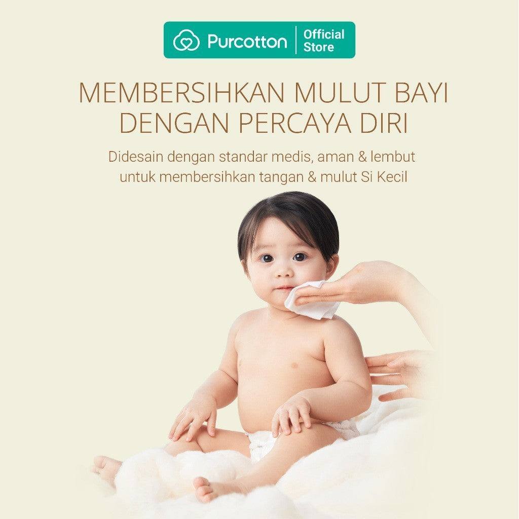 PURCOTTON Tisu Basah Bayi Natural Cotton 80 Lembar - Tisu Basah Bayi Lembut Non Alkohol Ultra Soft