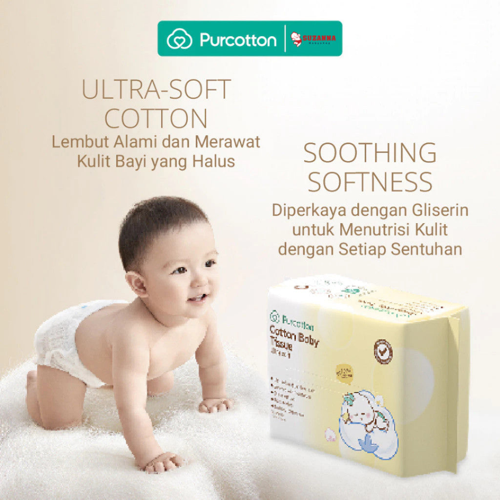 PURCOTTON Natural Baby Cotton Tissue 80 Lembar - Tisu Bayi Lembut dan Aman untuk Kulit Sensitif