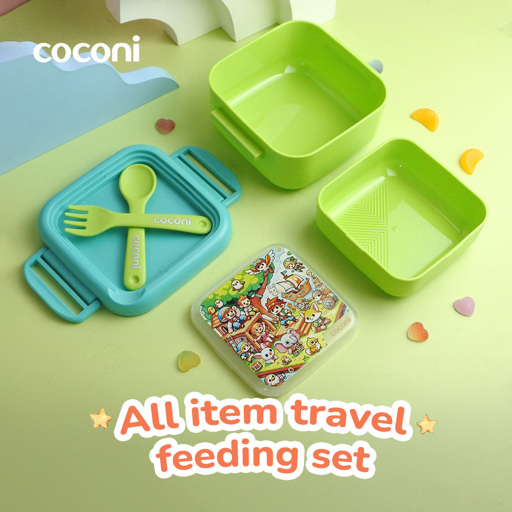COCONI Travel Feeding Set With Fork and Spoon | Kotak Makan Anak Traveling Dengan Sendok dan Garpu