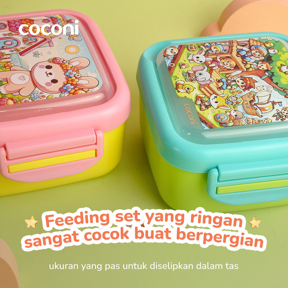 COCONI Travel Feeding Set With Fork and Spoon | Kotak Makan Anak Traveling Dengan Sendok dan Garpu