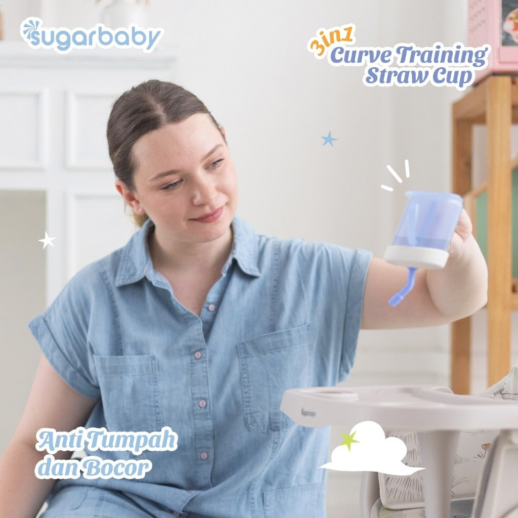Sugarbaby 3 in 1 Curve Training Straw Cup/Gelas MPASI Bayi/Gelas Bayi Anti Tumpah Bocor/Training Cup BPA FREE