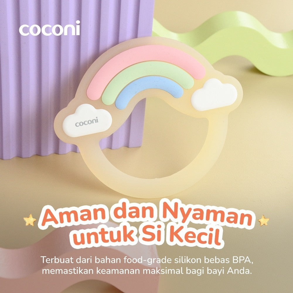 COCONI Rainbow Radiance Teether | Mainan Gigitan Bayi Bentuk Pelangi Awan Lucu BPA FREE Silicone