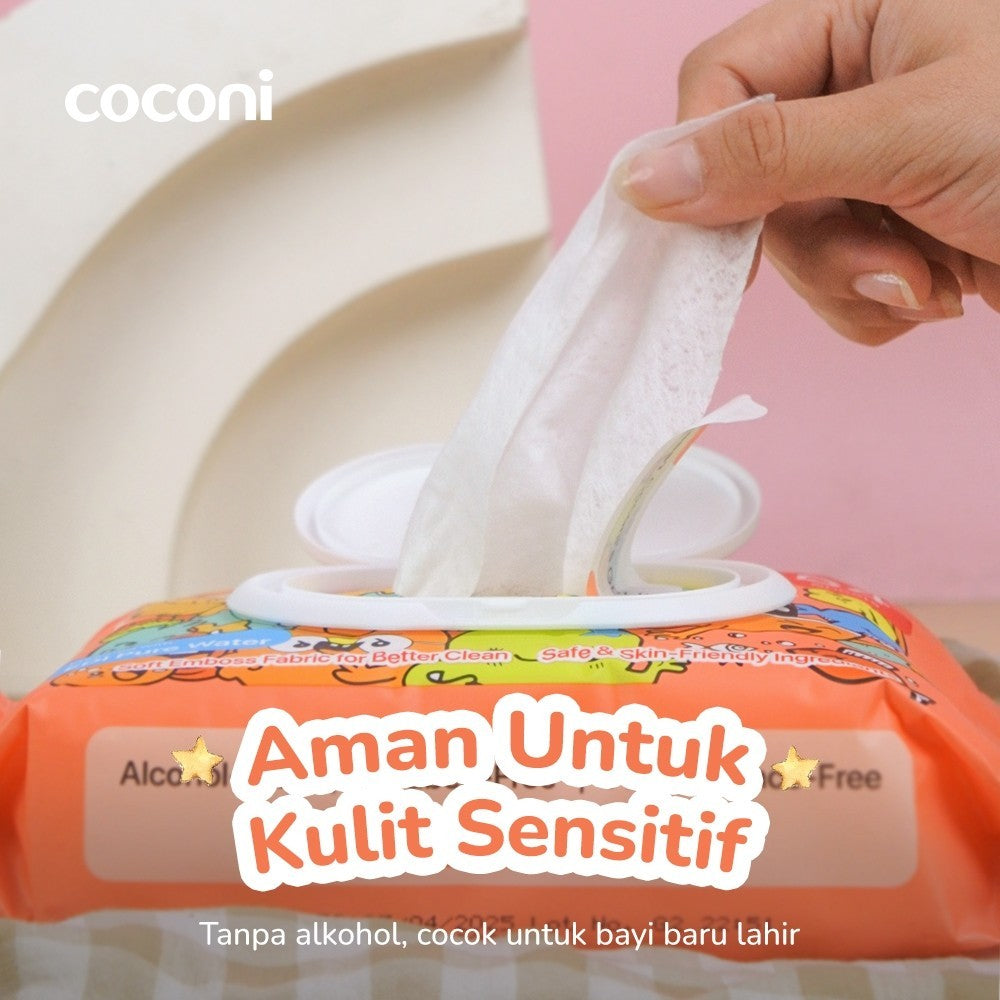 Coconi GentleCare Baby Wipes EDI Pure Water 64 Sheets | Tisu Basah Bayi Non Alkohol Aman untuk Wajah & Kulit Sensitif