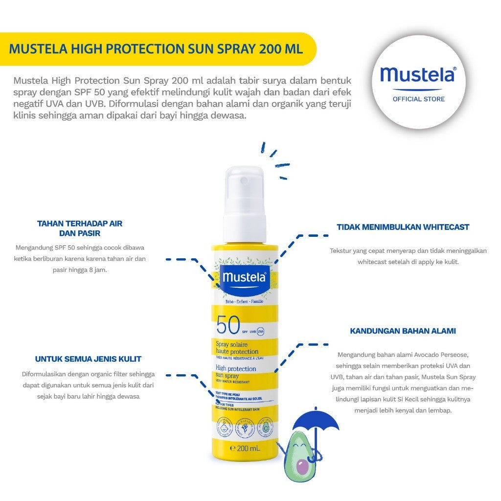 Mustela High Protection Sun Spray 200 ML SPF 50 wajah dan tubuh cocok untuk bayi