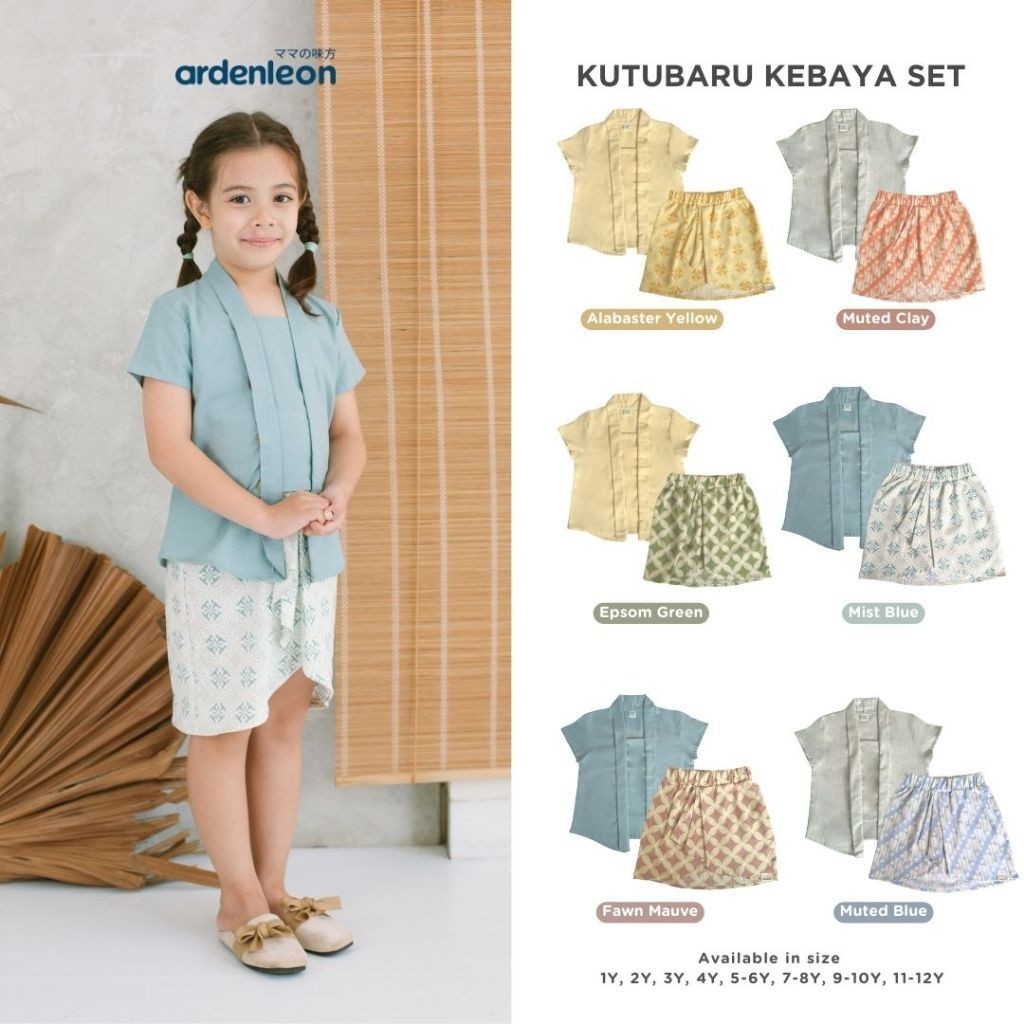 ARDENLEON Setelan Anak Perempuan Batik Kutubaru Kebaya Set