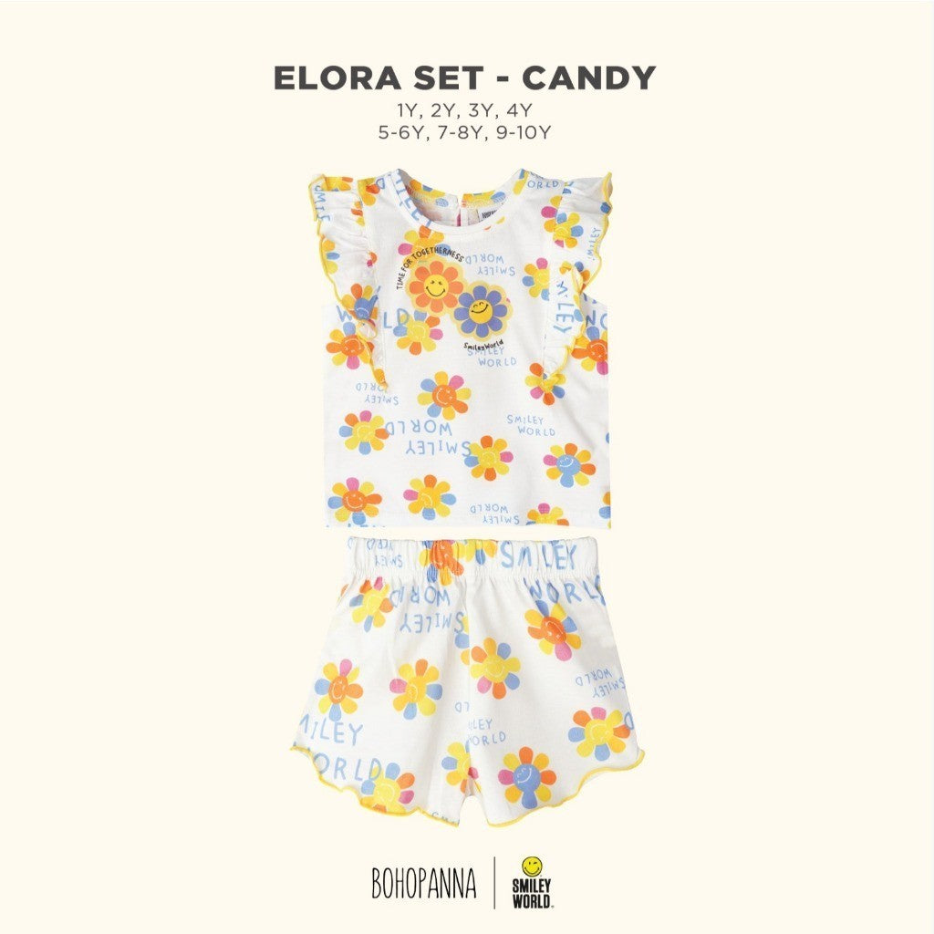 BOHOPANNA - BOHOPANNA X SMILEY - ELORA SET - Setelan Baju Anak Perempuan