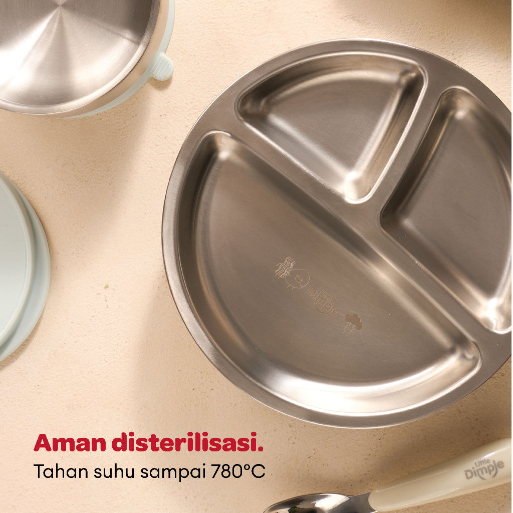 Little Dimple Pure Plate - Piring Anak Stainless Steel 3 Sekat BPA Free