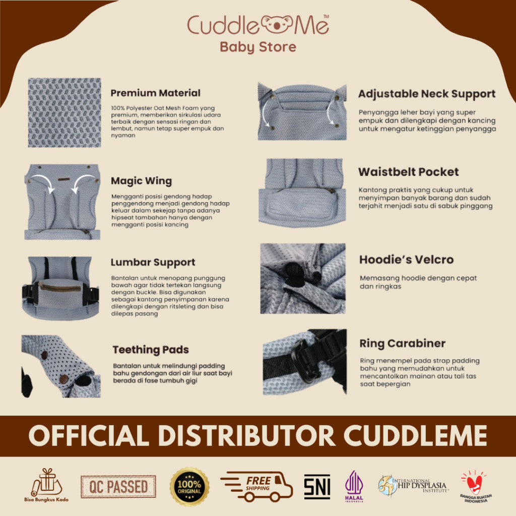 CuddleMe Wingme Carrier Premium Gendongan Depan Non Hipseat Newborn Baby Toddler SSC M Shape Adjustable 5 Posisi Bayi Balita Wing Me Cuddle Me VS Ultimo