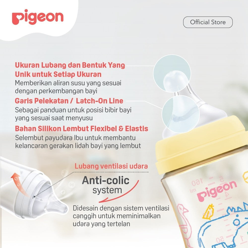 PIGEON Botol Biomass-PPSU Wide Neck 160ml with SofTouch Nipple | Botol Susu Bayi | Botol PPSU | Medical Grade | Botol Ramah Lingkungan| Botol Anti Kolik| Nipple Lembut dan Elastis Seperti Payudara Ibu