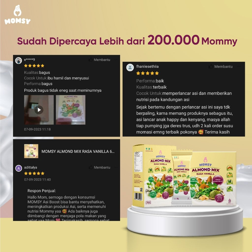 MOMSY ALMOND Mix Rasa Cokelat, Strawberry & Vanilla [6 / 20 sachet] Susu Pelancar ASI Menyegarkan dan Rendah Gula BPOM & HALAL