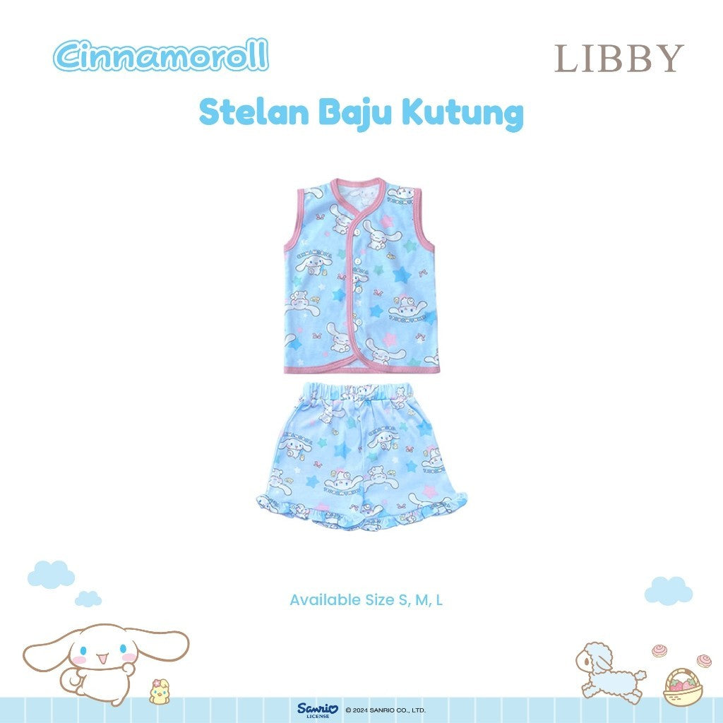 LIBBY Sanrio Setelan Piyama Baju Kancing Newborn Bayi & Anak Kecil Perempuan Kuromi Cinnamoroll Hello Kitty (1 Stel)