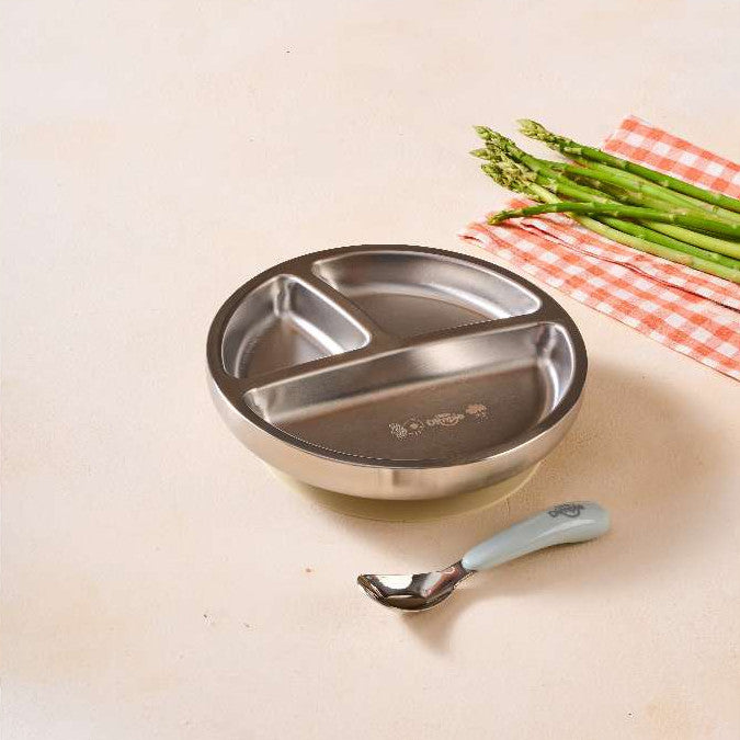 Little Dimple Pure Plate - Piring Anak Stainless Steel 3 Sekat BPA Free