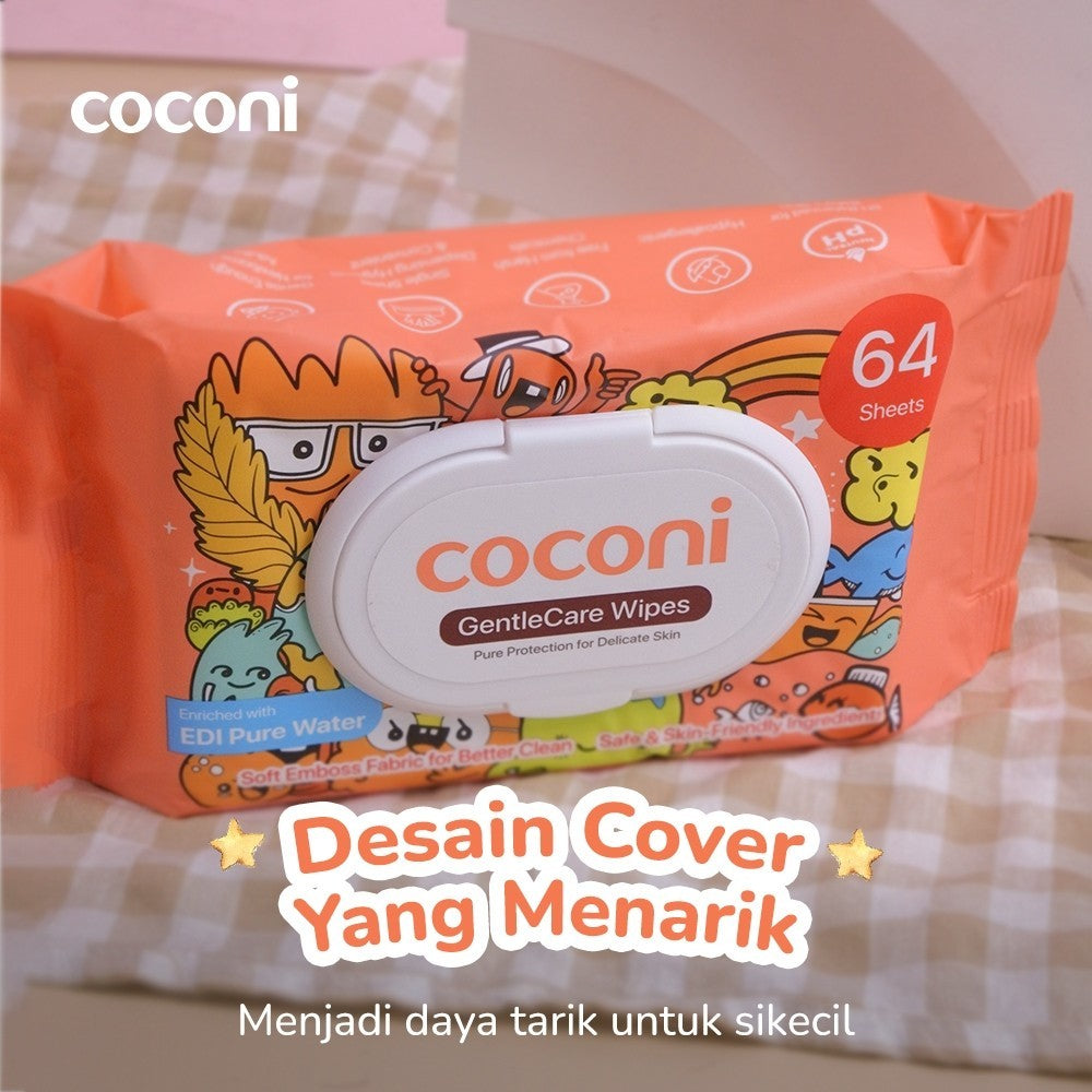 Coconi GentleCare Baby Wipes EDI Pure Water 64 Sheets | Tisu Basah Bayi Non Alkohol Aman untuk Wajah & Kulit Sensitif