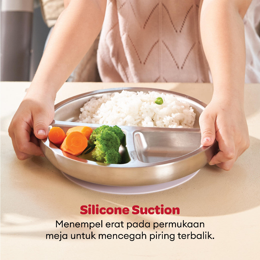 Little Dimple Pure Plate - Piring Anak Stainless Steel 3 Sekat BPA Free