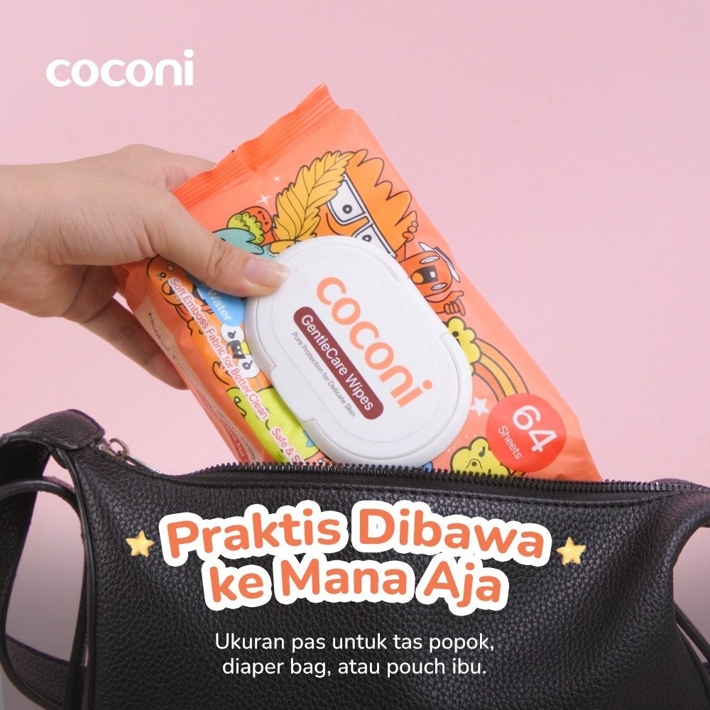 Coconi GentleCare Baby Wipes EDI Pure Water 64 Sheets | Tisu Basah Bayi Non Alkohol Aman untuk Wajah & Kulit Sensitif
