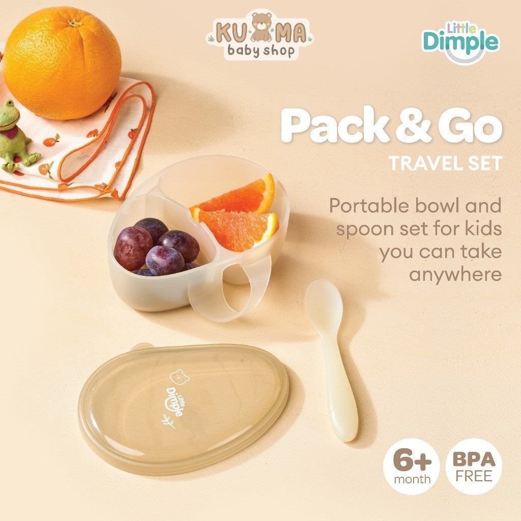 Little Dimple Pack & Go Travel Set Portable Bowl Spoon Set Sendok Mangkok Anak