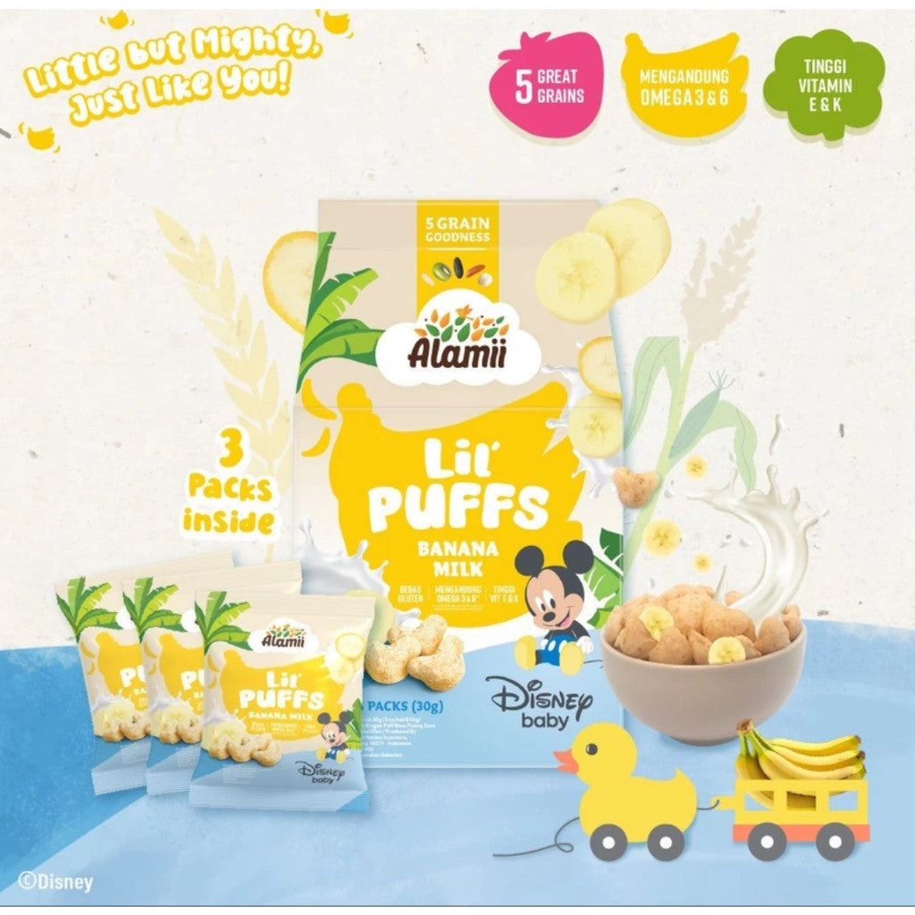 Alamii Lil' Puffs Disney Edition - Stroberi Milk Banana Milk Veggie Garden 30g (3 packs x 10g) Snack bayi snack mpasi cemilan bayi