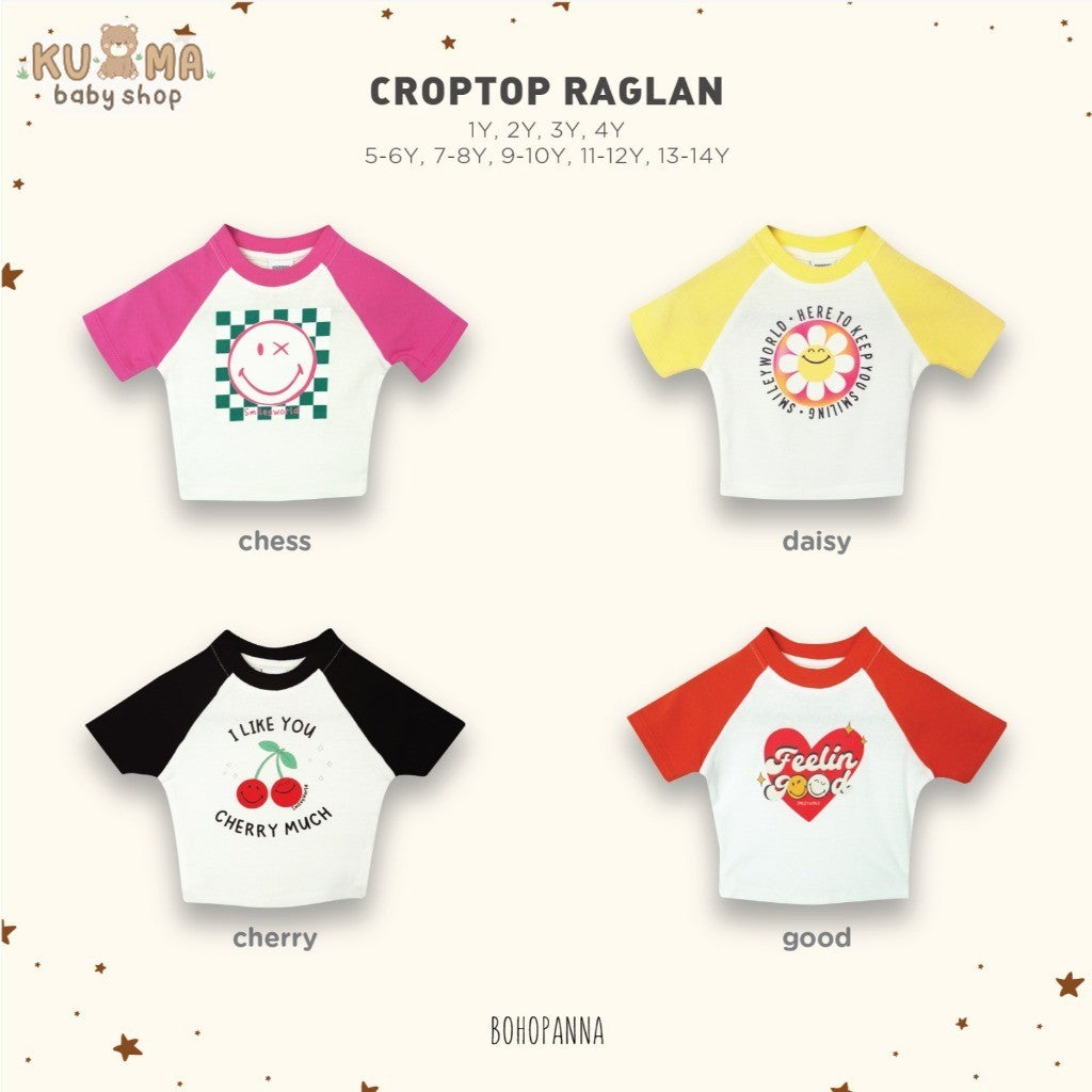 BOHOPANNA - BOHOPANNA X SMILEY - CROP TOP RAGLAN - KAOS ANAK PEREMPUAN