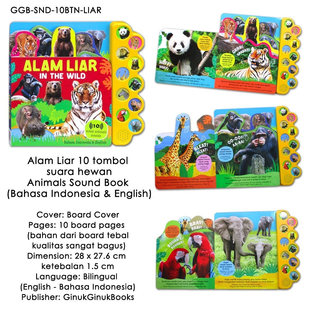 Buku Bersuara Hewan Peternakan & Alam Liar 10 tombol suara hewan - Animals Sound Book [GinukGinuk]