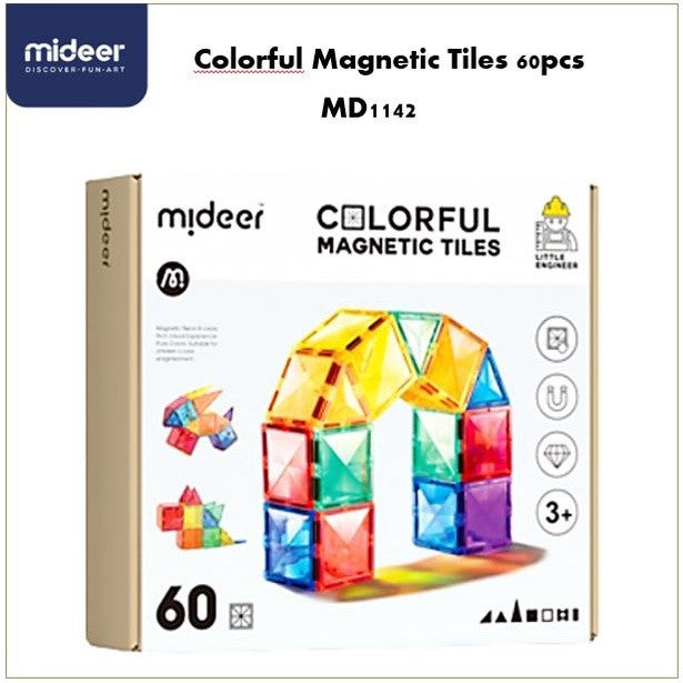 Mideer Colorful Magnetic Tiles 60pcs Mainan Edukasi Anak MD1142
