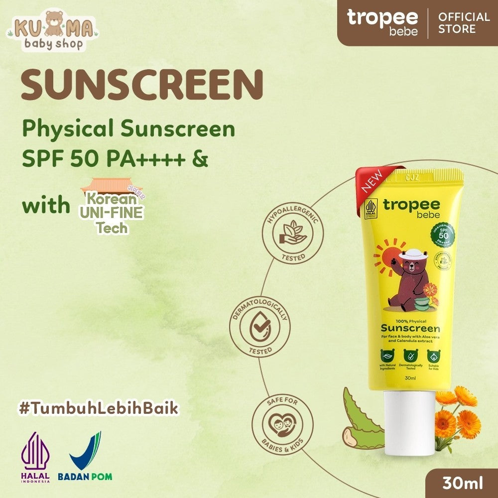 Tropee Bebe Sunscreen 30ml | Physical Sunscreen Bayi & Anak SPF 50 PA++++