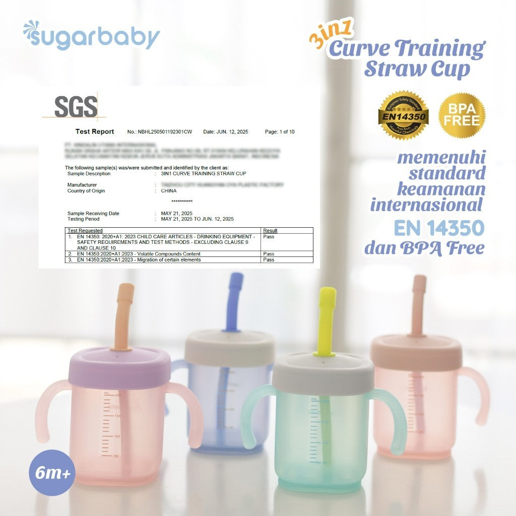 Sugarbaby 3 in 1 Curve Training Straw Cup/Gelas MPASI Bayi/Gelas Bayi Anti Tumpah Bocor/Training Cup BPA FREE