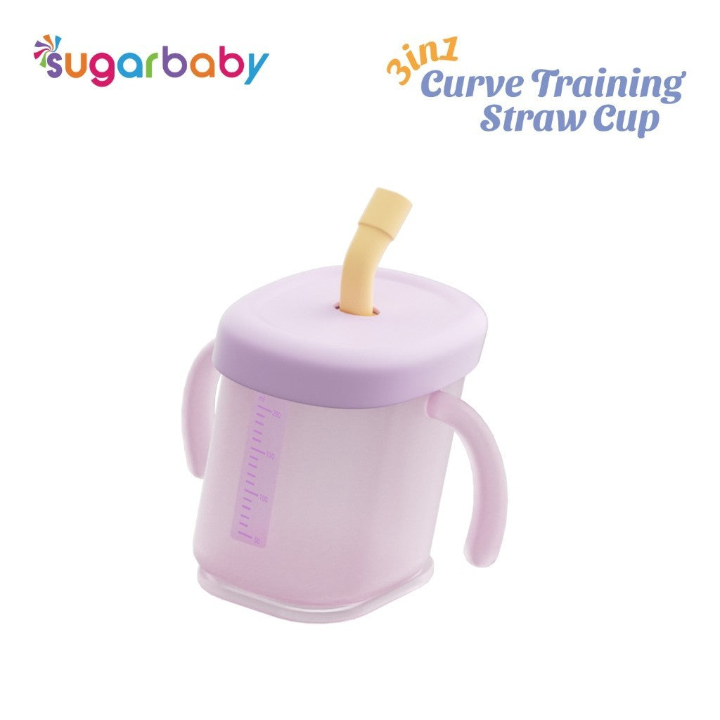 Sugarbaby 3 in 1 Curve Training Straw Cup/Gelas MPASI Bayi/Gelas Bayi Anti Tumpah Bocor/Training Cup BPA FREE