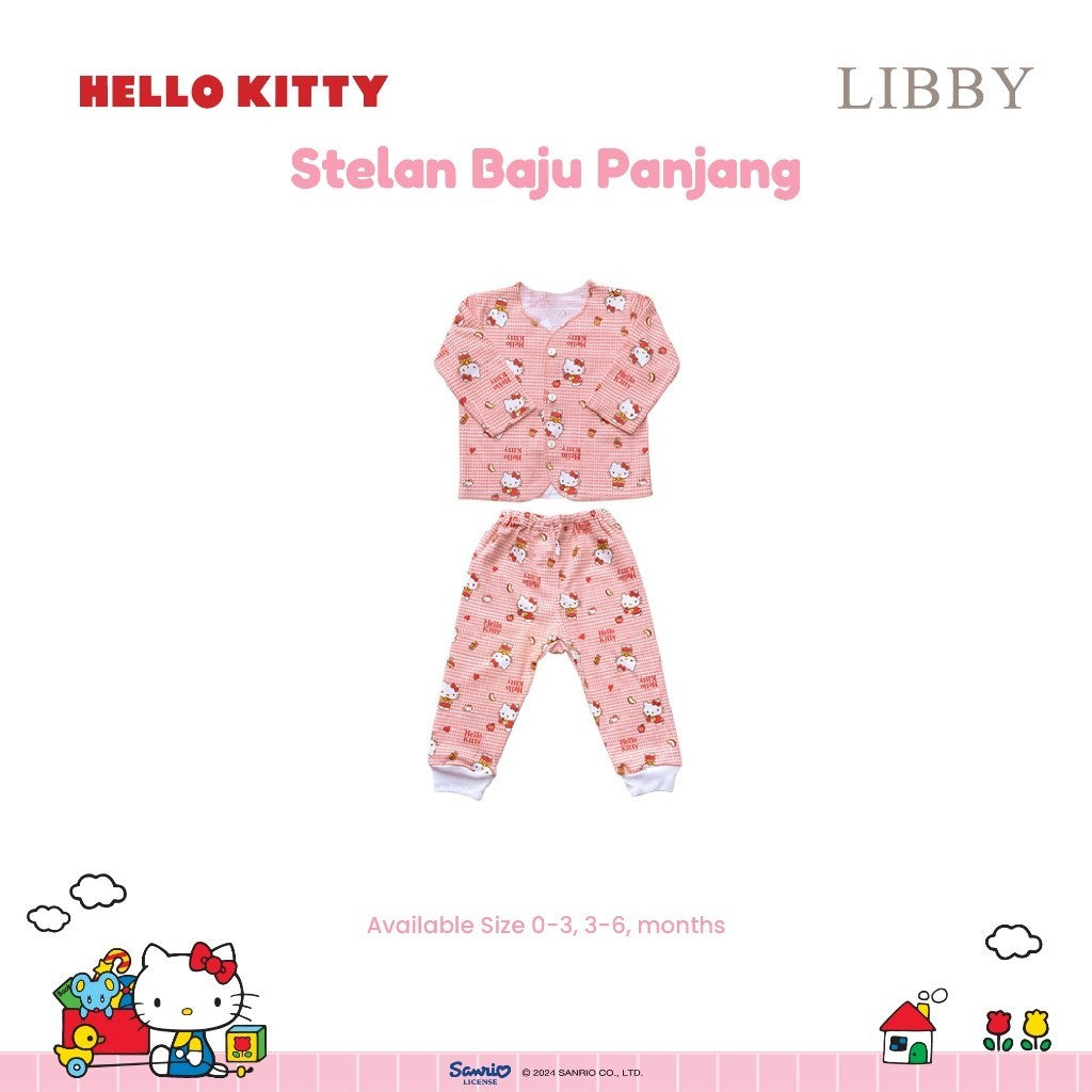 LIBBY Sanrio Setelan Piyama Baju Kancing Newborn Bayi & Anak Kecil Perempuan Kuromi Cinnamoroll Hello Kitty (1 Stel)