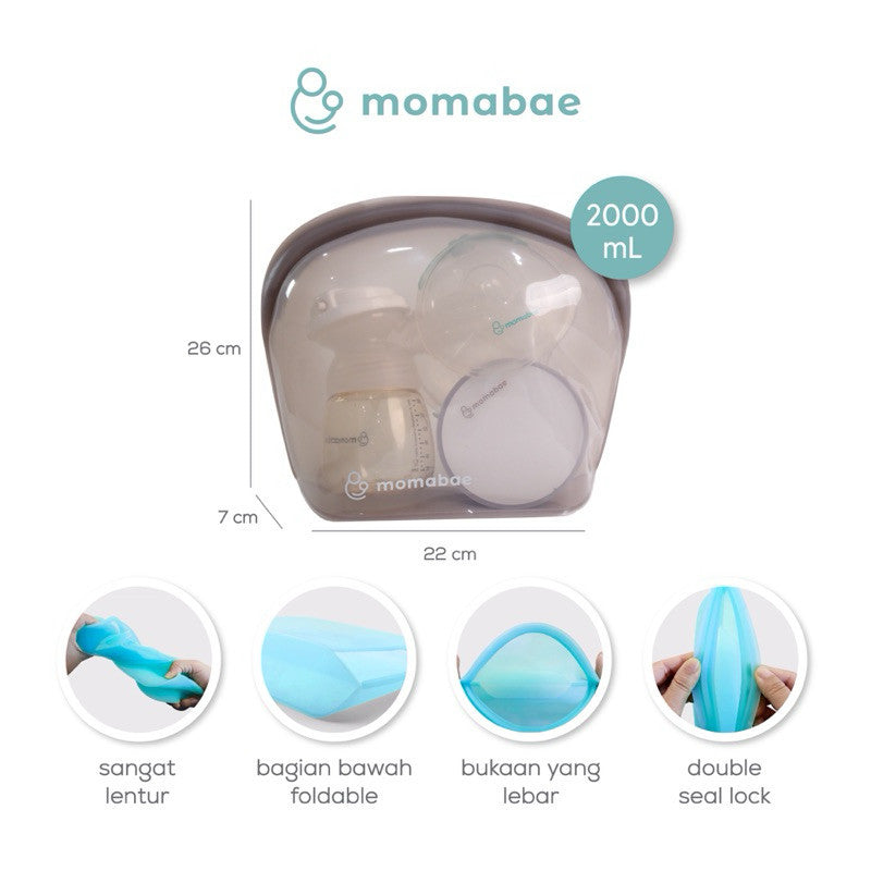Momabae - Premium Silicone 2000 mL - FDA & LFGB Approved | Silicone Bag Food Grade | Penyimpanan Pompa Asi | Mpasi