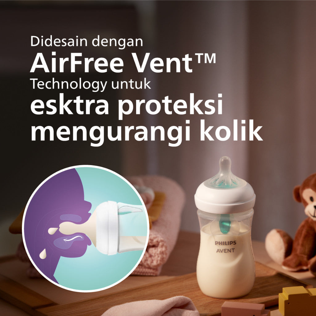 Philips Avent | Botol Susu Bayi | AirFree Vent Natural Response | Dot Seperti Payudara Ibu & Ekstra Anti Kolik | 260 ml | Single | SCY673/01