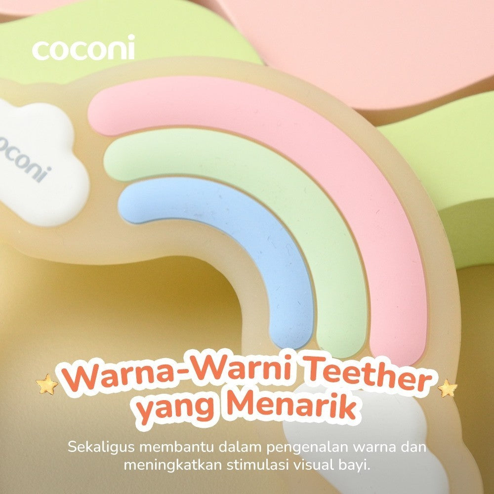 COCONI Rainbow Radiance Teether | Mainan Gigitan Bayi Bentuk Pelangi Awan Lucu BPA FREE Silicone