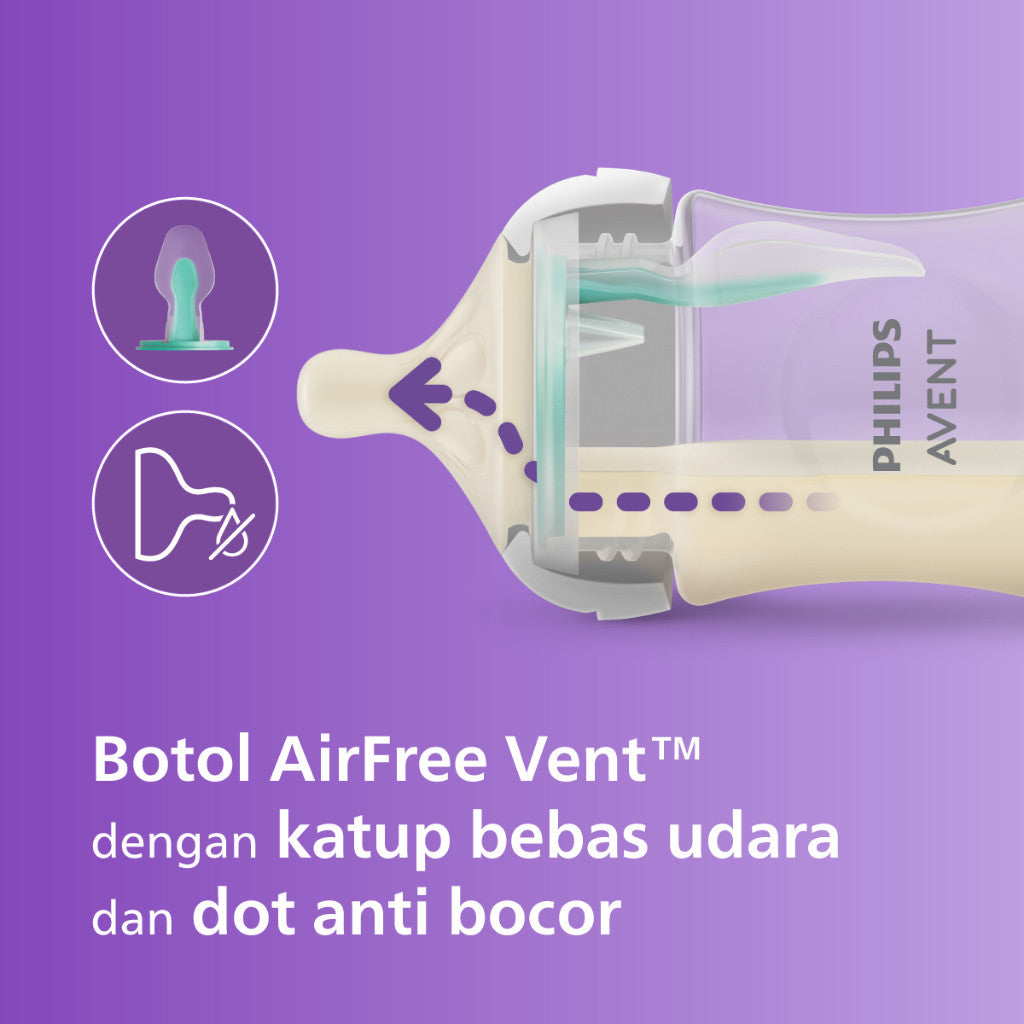 Philips Avent | Botol Susu Bayi | AirFree Vent Natural Response | Dot Seperti Payudara Ibu & Ekstra Anti Kolik | 125 ml | Single | SCY670/01