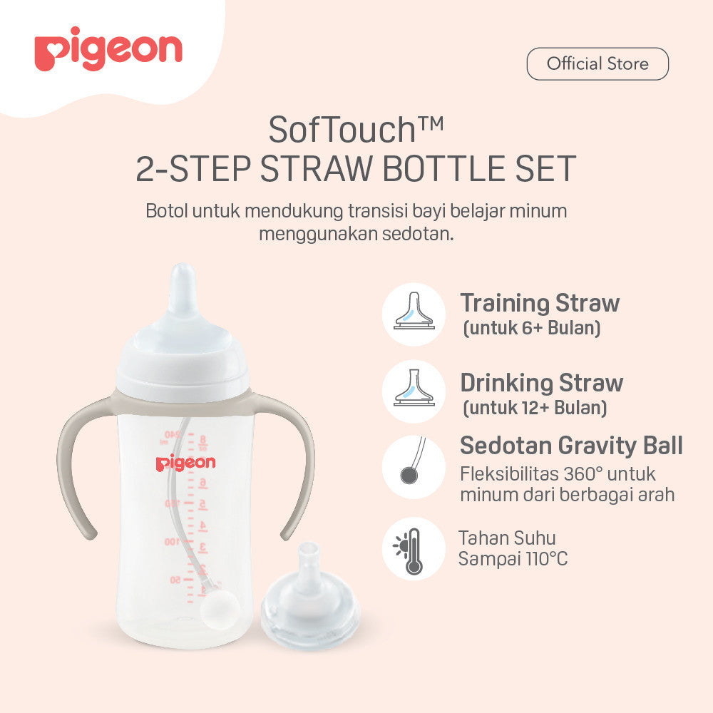 PIGEON BOTOL BPP WIDE NECK 240 W/SOFTOUCH STRAW ALL IN ONE SET Botol Minum Anak Belajar