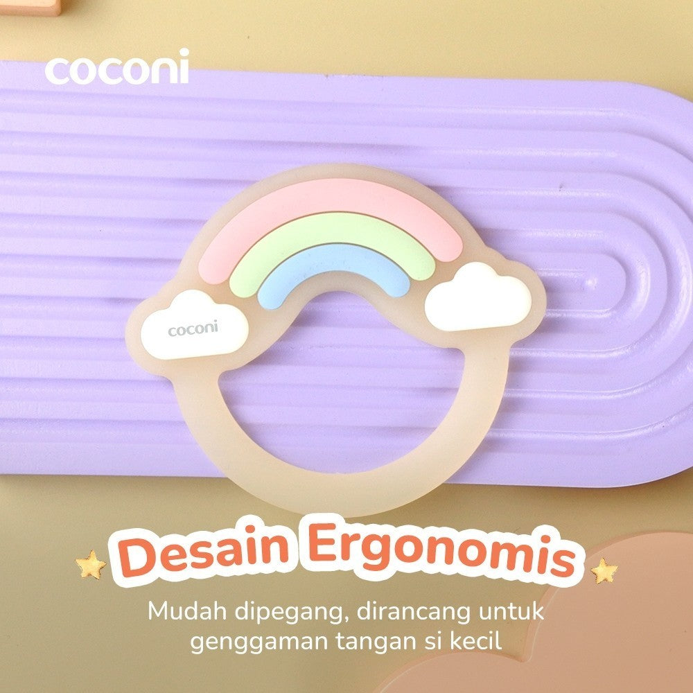 COCONI Rainbow Radiance Teether | Mainan Gigitan Bayi Bentuk Pelangi Awan Lucu BPA FREE Silicone