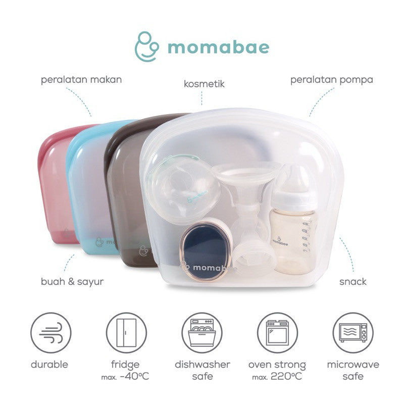 Momabae - Premium Silicone 2000 mL - FDA & LFGB Approved | Silicone Bag Food Grade | Penyimpanan Pompa Asi | Mpasi