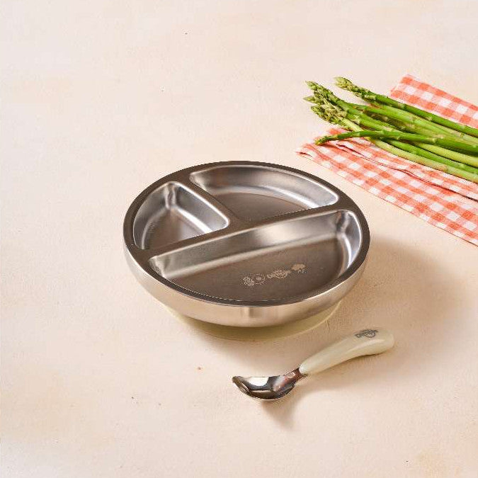 Little Dimple Pure Plate - Piring Anak Stainless Steel 3 Sekat BPA Free