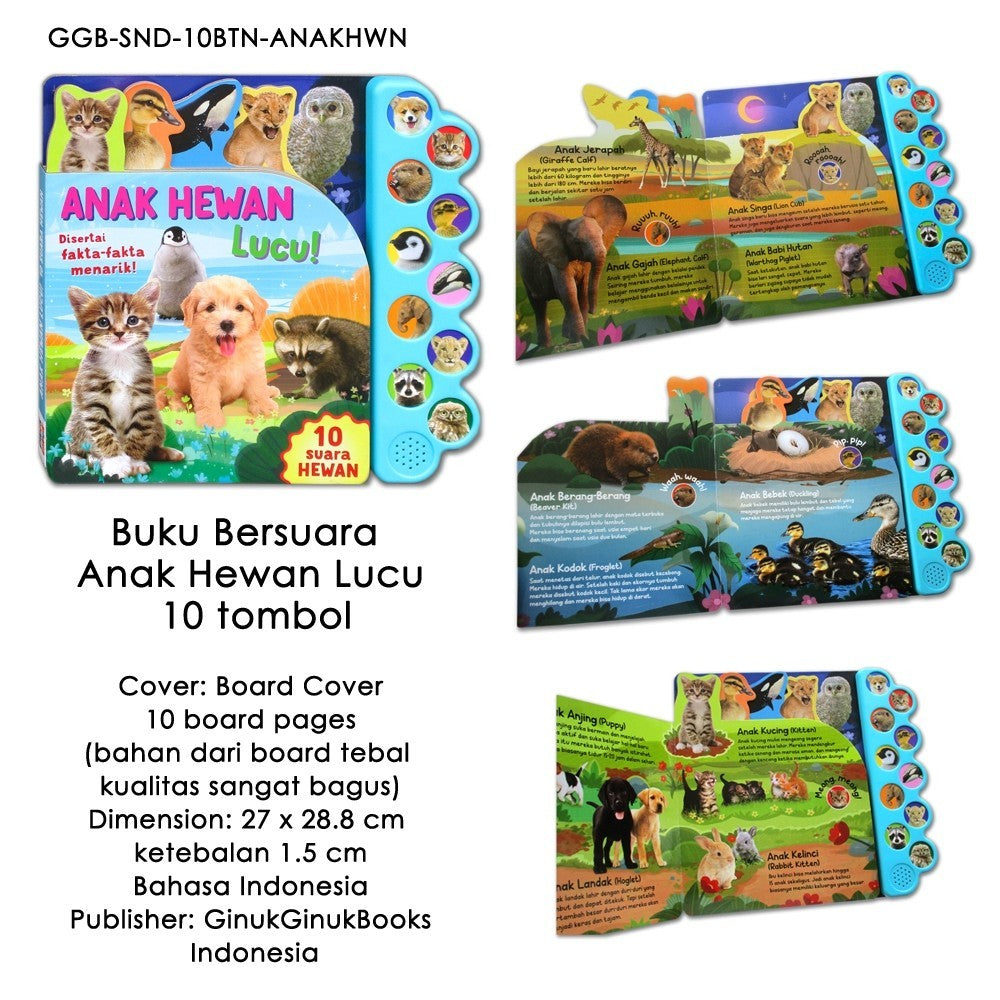 Buku Bersuara Hewan Peternakan & Alam Liar 10 tombol suara hewan - Animals Sound Book [GinukGinuk]