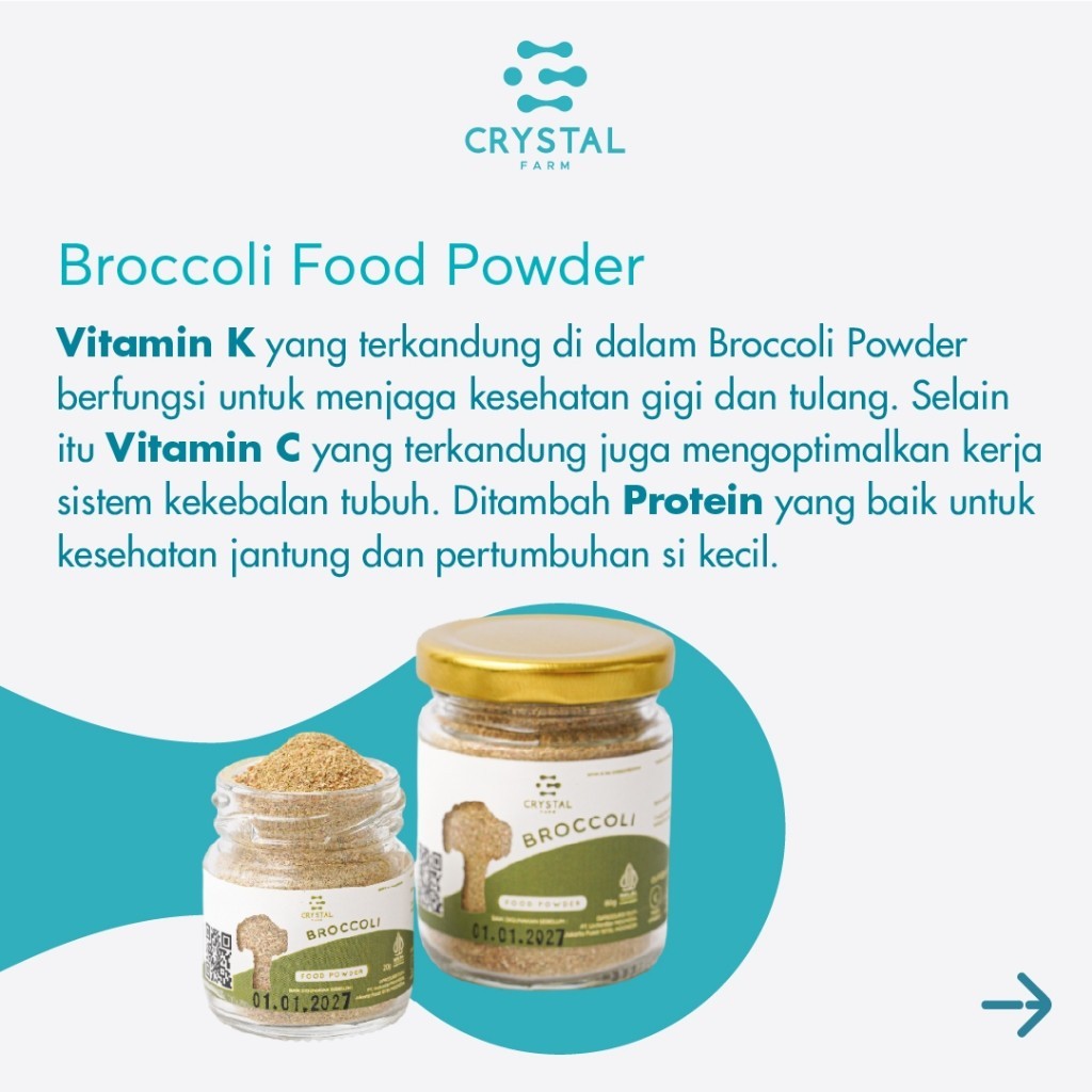 Crystal Farm | Broccoli Powder (20gr) (80gr)/ Bubuk Sayur Brokoli/ Vegetable Food Powder Gizi MPASI Non MSG