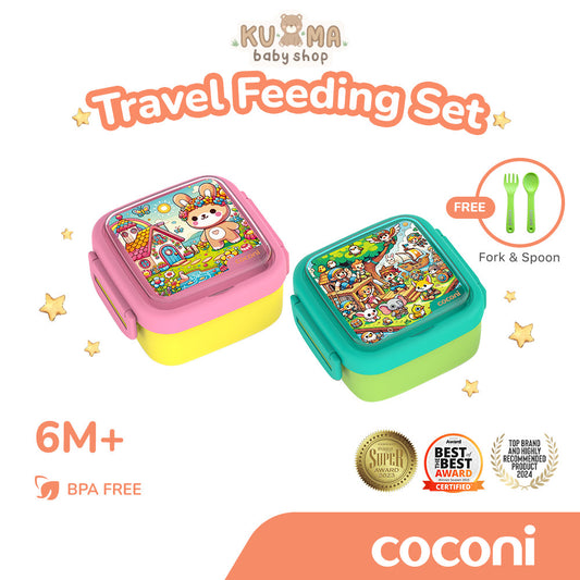 COCONI Travel Feeding Set With Fork and Spoon | Kotak Makan Anak Traveling Dengan Sendok dan Garpu