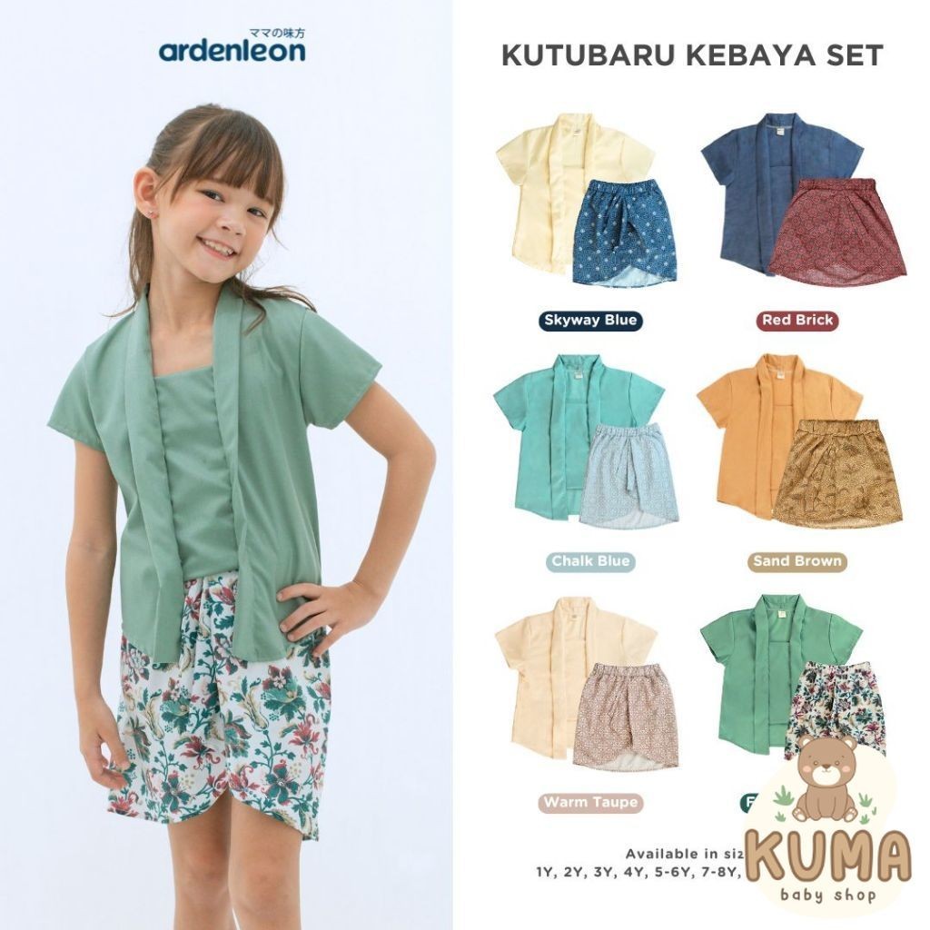 ARDENLEON Setelan Anak Perempuan Batik Kutubaru Kebaya Set
