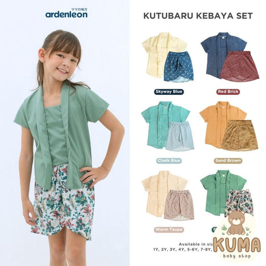 ARDENLEON Setelan Anak Perempuan Batik Kutubaru Kebaya Set