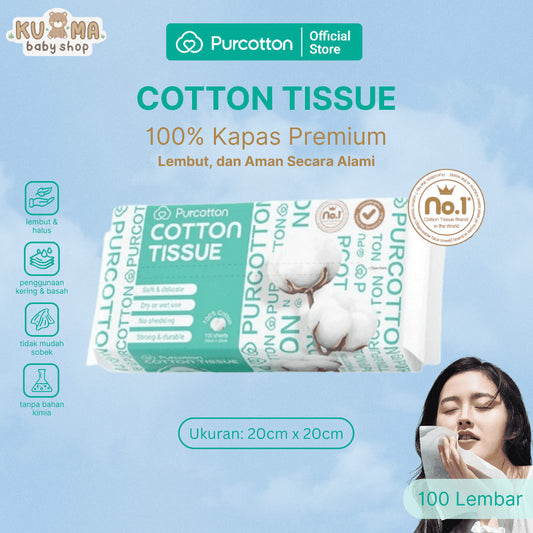 PURCOTTON Natural Cotton Tissue 100 Lembar - Tisu Wajah Kapas Lembut & Serbaguna