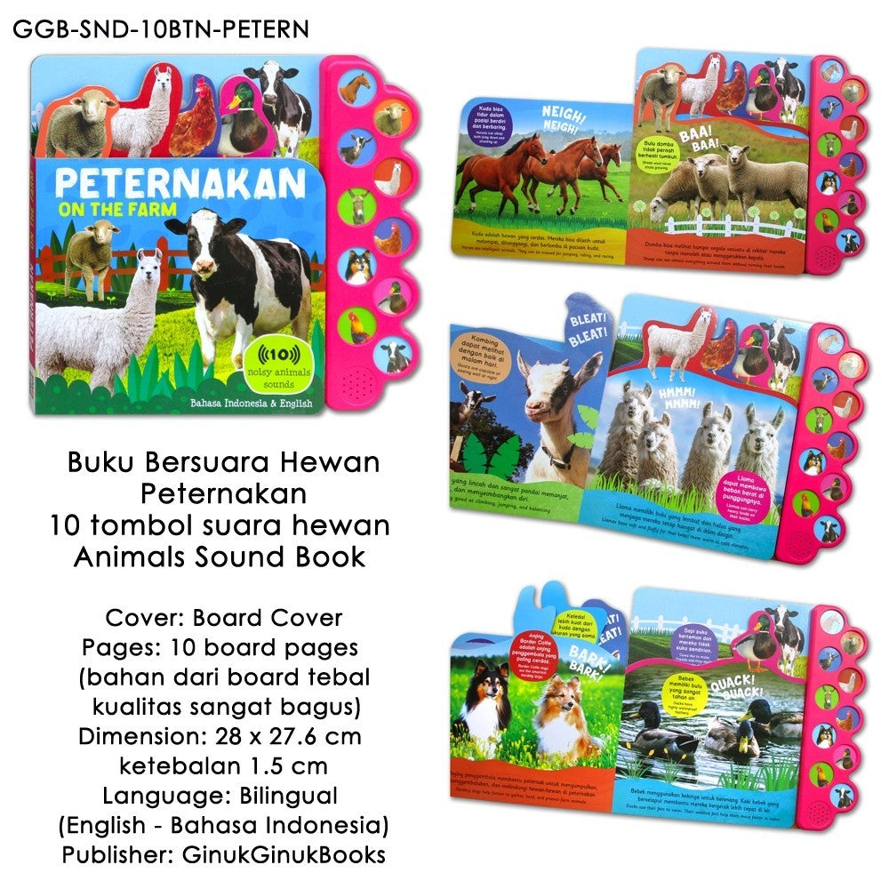 Buku Bersuara Hewan Peternakan & Alam Liar 10 tombol suara hewan - Animals Sound Book [GinukGinuk]