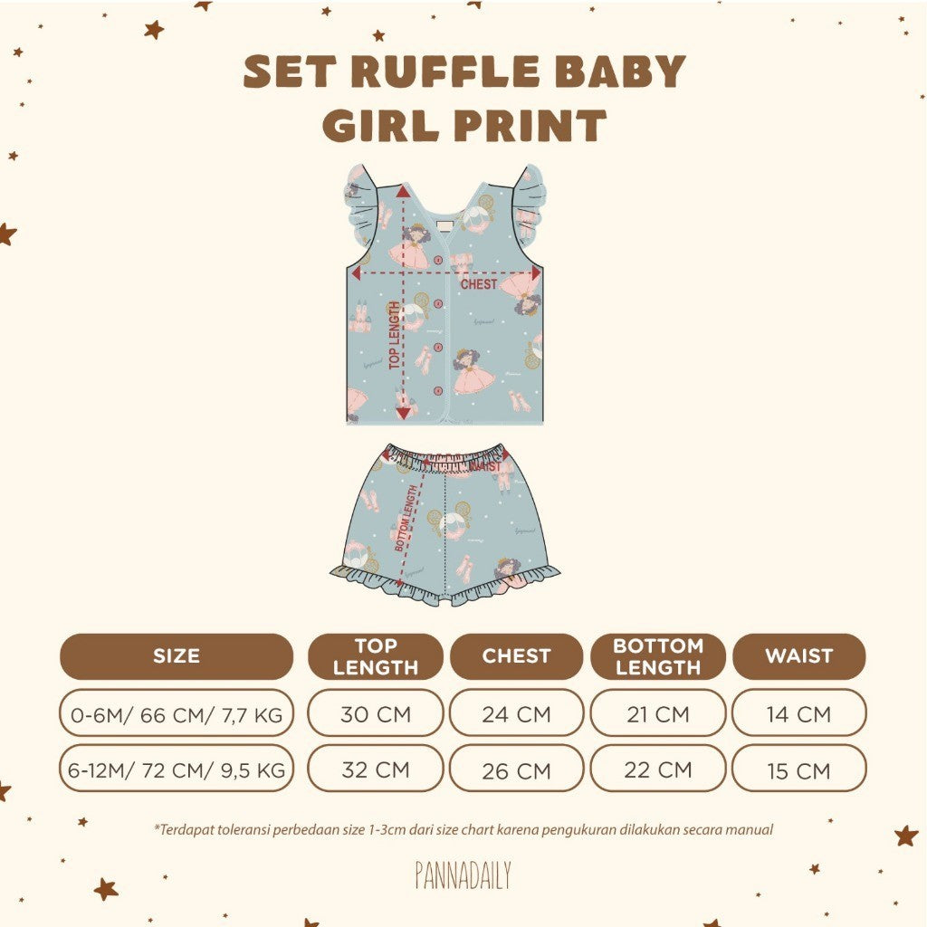 BOHOPANNA - PANNADAILY - SET RUFFLE BABY GIRL PRINT - Setelan Baju Anak Perempuan