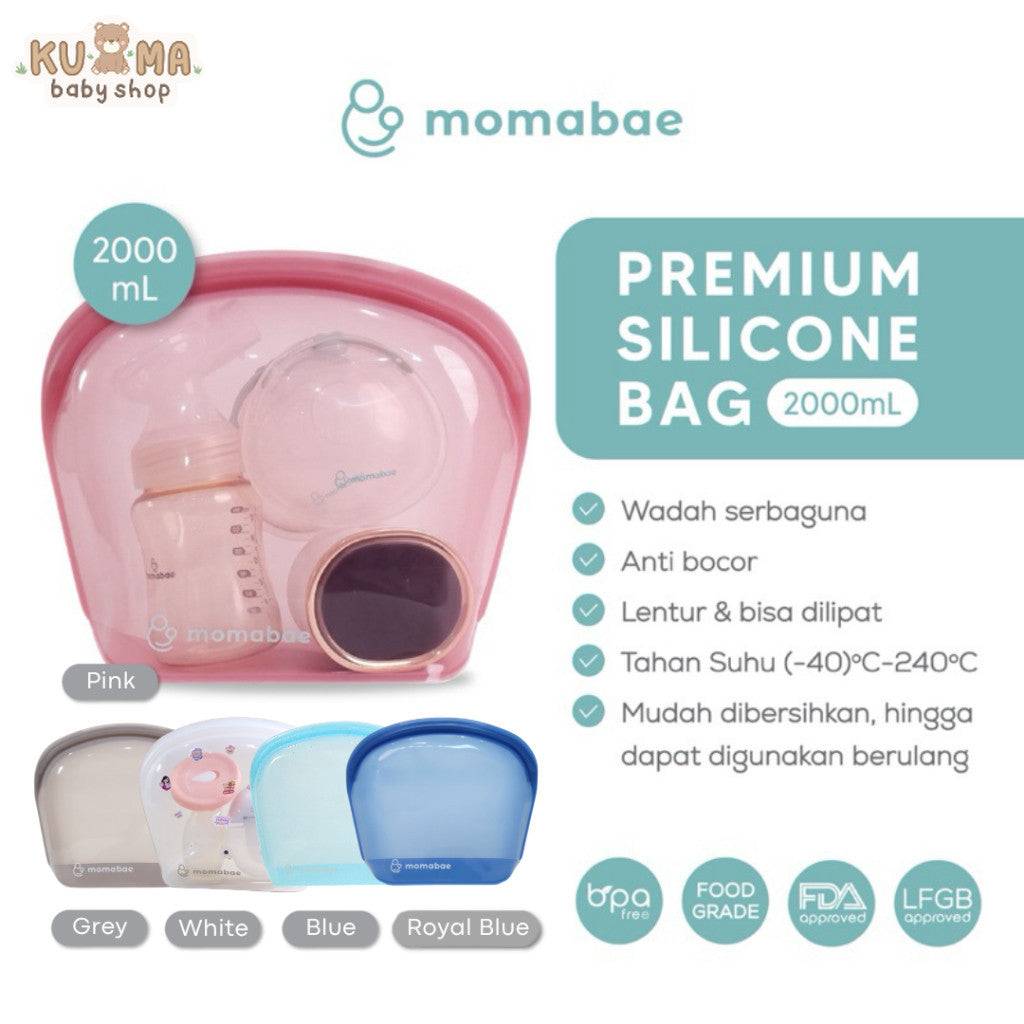 Momabae - Premium Silicone 2000 mL - FDA & LFGB Approved | Silicone Bag Food Grade | Penyimpanan Pompa Asi | Mpasi