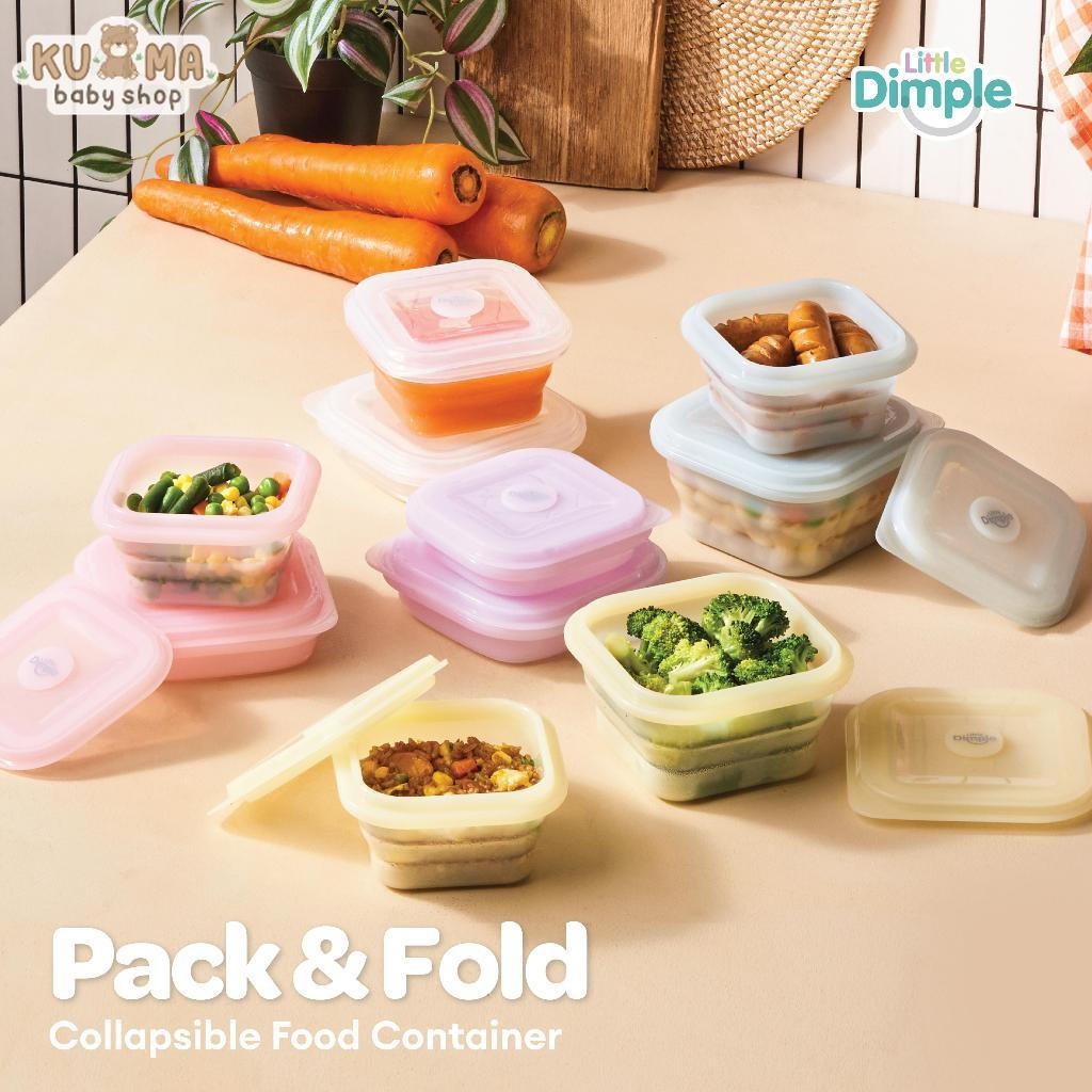 Little Dimple Pack & Fold Collapsible Food Container Tempat Penyimpanan Makanan Travel Silicone Silikon