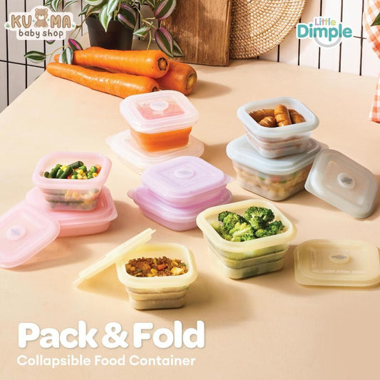 Little Dimple Pack & Fold Collapsible Food Container Tempat Penyimpanan Makanan Travel Silicone Silikon